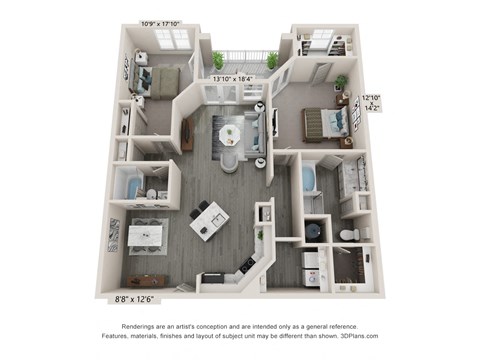 Bliss - 2 bedroom 2 bathroom floor plan